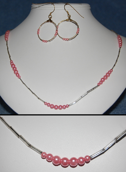 Pink and Silver Necklace and Earring Set