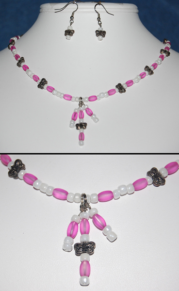 Pink and White Necklace and Earring Set