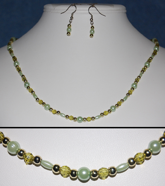 Green and Gold Necklace and Earring Set